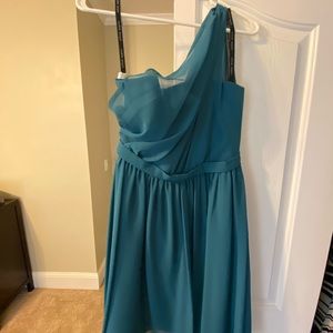 Teal knee length bridesmaid dress